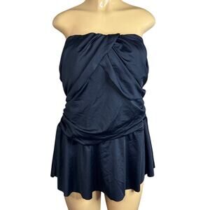 NEW Swimsuits For All Ruched Skirted Bandeau Swimdress Swimsuit Black Size 18